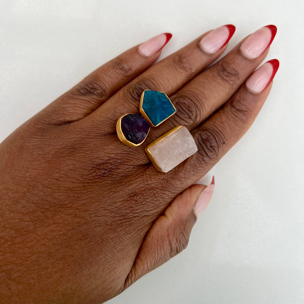 Blue Apatite, Rose Quartz + Amethyst Ring
